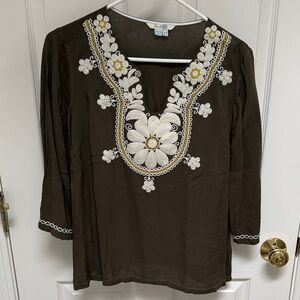 Boden Blouse with White Floral Embroidery